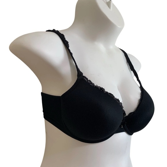 Soma Floral Lightly Padded Bra Adjustable Straps Lace Trim Size 34DD Black - Picture 2 of 12